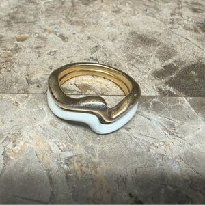 Missoma Squiggle Curve two-tone Stacking Ring White Enamel and 18ct gold plated